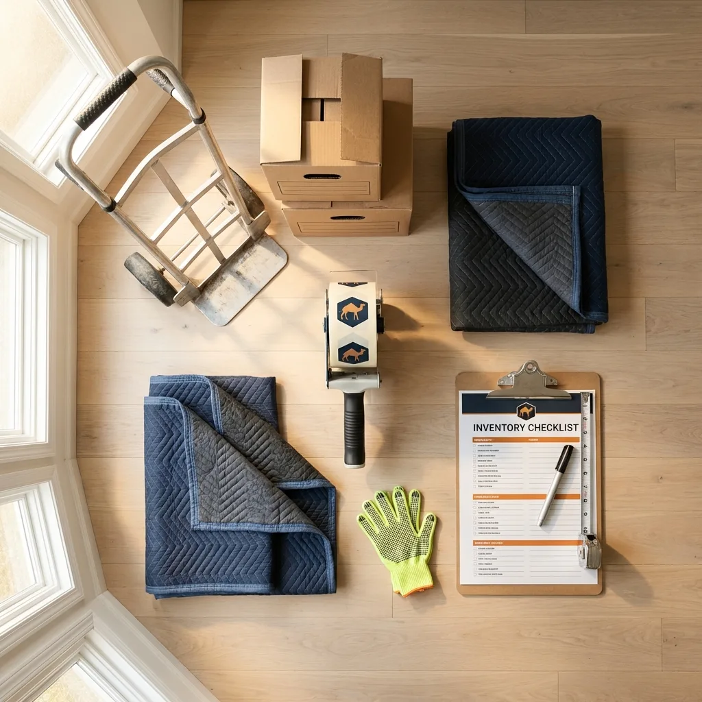 Professional moving supplies and packing materials layout for Jeffersonville residential relocations